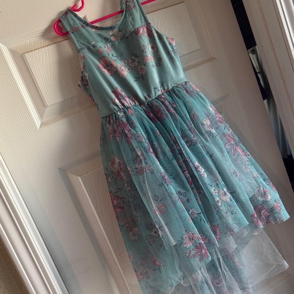 Floral Kids Dress in Blue and Pink tulle